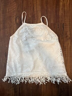 Xhilaration White Crochet Fringe Halter Cami